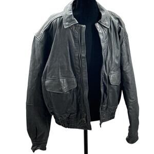 Vintage Y2K Men's Black Leather Aviator Jacket Large